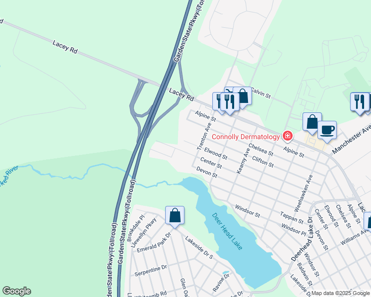 map of restaurants, bars, coffee shops, grocery stores, and more near 1032 Trenton Avenue in Lacey Township