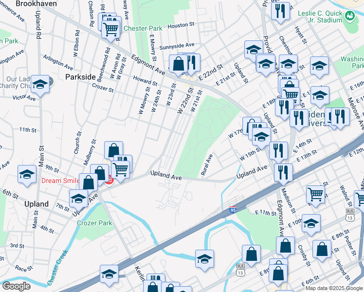 map of restaurants, bars, coffee shops, grocery stores, and more near 331 West 21st Street in Chester
