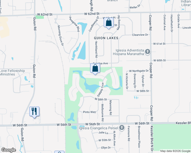 map of restaurants, bars, coffee shops, grocery stores, and more near 3629 Sommersworth Lane in Indianapolis