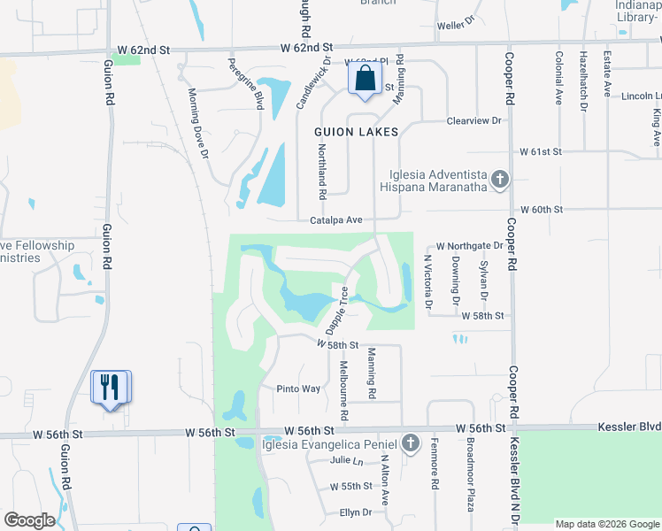 map of restaurants, bars, coffee shops, grocery stores, and more near 3629 Sommersworth Lane in Indianapolis