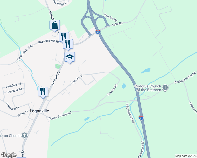 map of restaurants, bars, coffee shops, grocery stores, and more near 7 Valley View Road in York