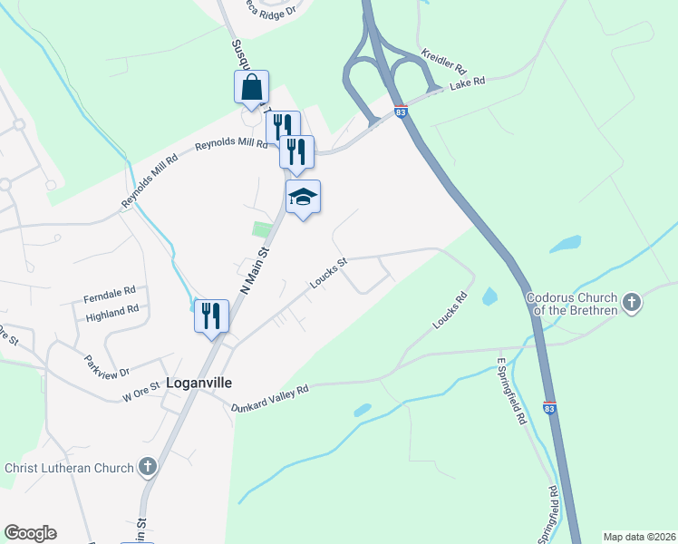 map of restaurants, bars, coffee shops, grocery stores, and more near 2 Logan Heights Road in York