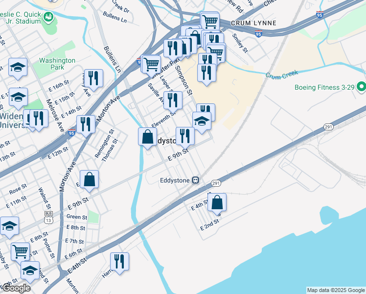 map of restaurants, bars, coffee shops, grocery stores, and more near 906 Saville Avenue in Eddystone
