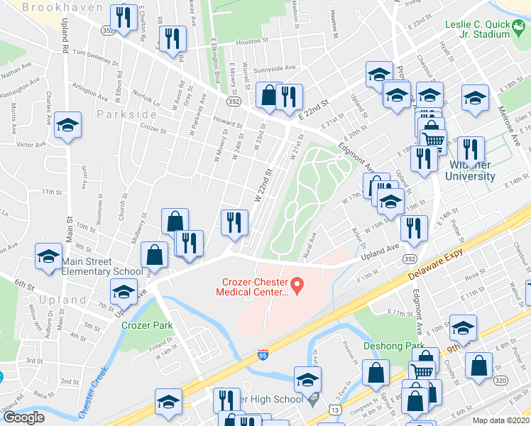 map of restaurants, bars, coffee shops, grocery stores, and more near 345 West 22nd Street in Chester