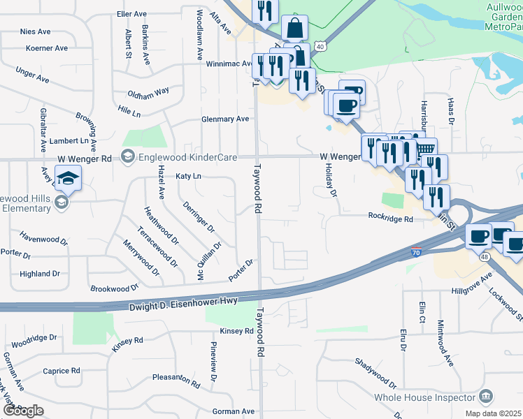 map of restaurants, bars, coffee shops, grocery stores, and more near 1065 Taywood Road in Englewood