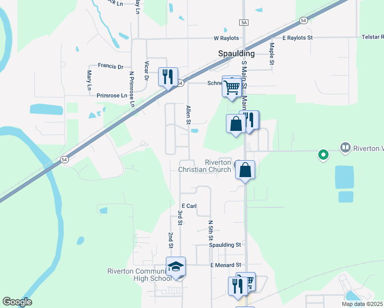 map of restaurants, bars, coffee shops, grocery stores, and more near 2-23 Powell Street in Riverton