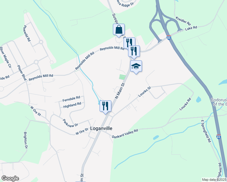 map of restaurants, bars, coffee shops, grocery stores, and more near 132 North Main Street in York