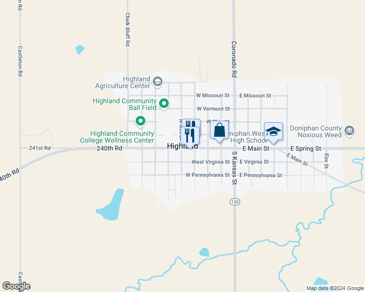 map of restaurants, bars, coffee shops, grocery stores, and more near in Highland