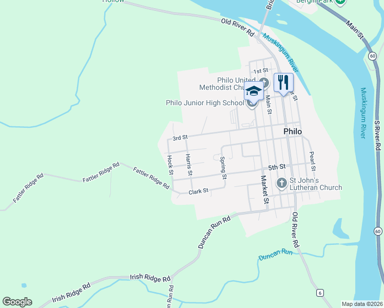 map of restaurants, bars, coffee shops, grocery stores, and more near 402 Harris Street in Philo