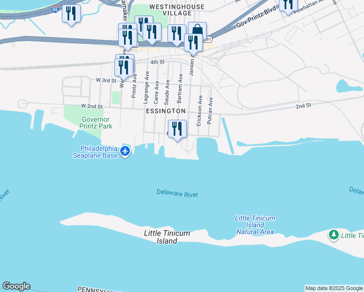 map of restaurants, bars, coffee shops, grocery stores, and more near 508 Front Street in Tinicum Township