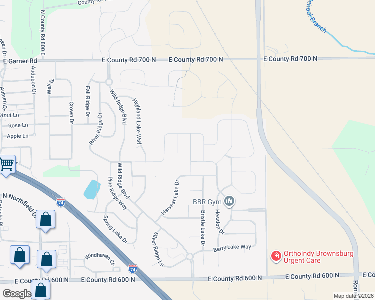map of restaurants, bars, coffee shops, grocery stores, and more near 6569 Flat Ridge Lane in Brownsburg