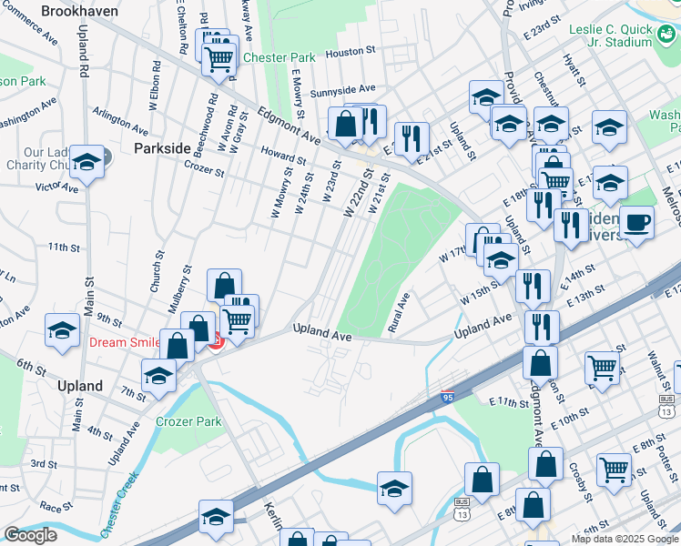map of restaurants, bars, coffee shops, grocery stores, and more near 326 West 21st Street in Chester