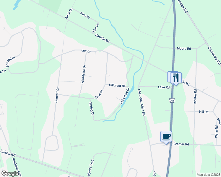 map of restaurants, bars, coffee shops, grocery stores, and more near 3 Hillcrest Drive in Tabernacle