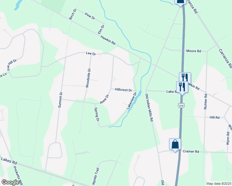 map of restaurants, bars, coffee shops, grocery stores, and more near 3 Hillcrest Drive in Tabernacle