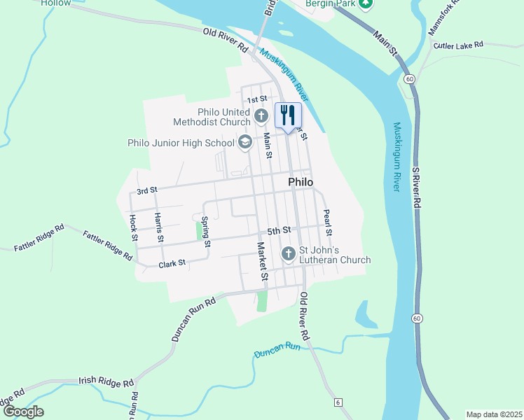 map of restaurants, bars, coffee shops, grocery stores, and more near 442 Market Street in Philo