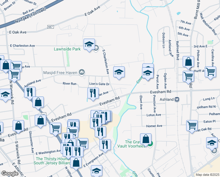 map of restaurants, bars, coffee shops, grocery stores, and more near 325 Sadler Avenue in Lawnside