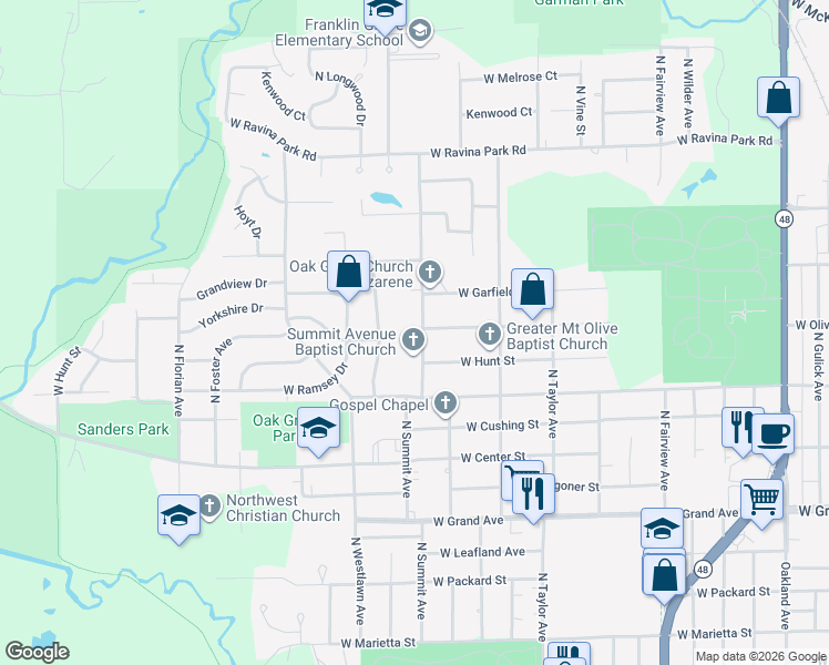 map of restaurants, bars, coffee shops, grocery stores, and more near 1799 North Summit Avenue in Decatur