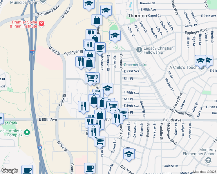 map of restaurants, bars, coffee shops, grocery stores, and more near 8978 Washington Street in Thornton