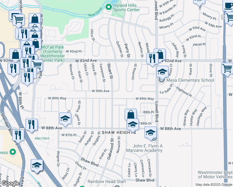 map of restaurants, bars, coffee shops, grocery stores, and more near in Westminster