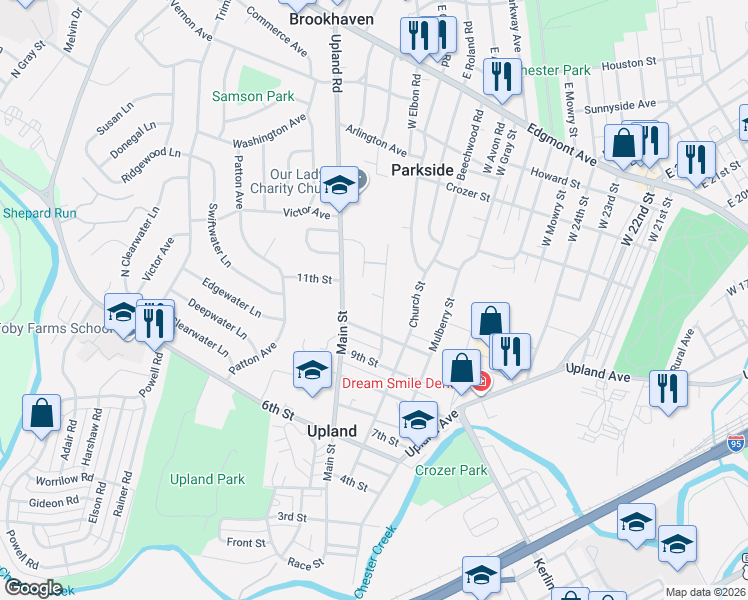 map of restaurants, bars, coffee shops, grocery stores, and more near 416 10th Street in Brookhaven