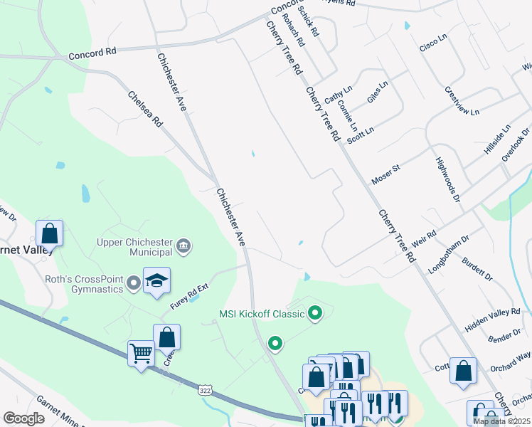 map of restaurants, bars, coffee shops, grocery stores, and more near 16 Cella Drive in Aston