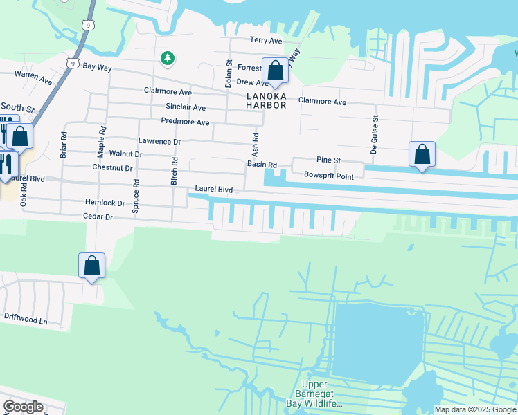map of restaurants, bars, coffee shops, grocery stores, and more near 406 Elizabeth Court in Lacey Township
