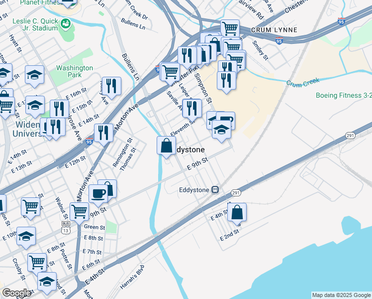 map of restaurants, bars, coffee shops, grocery stores, and more near in Eddystone