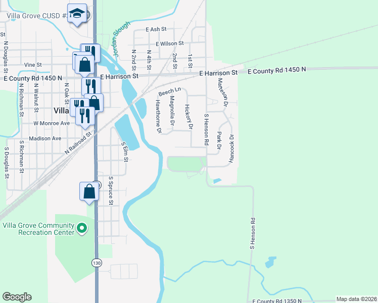 map of restaurants, bars, coffee shops, grocery stores, and more near 7 Birch Lane in Villa Grove