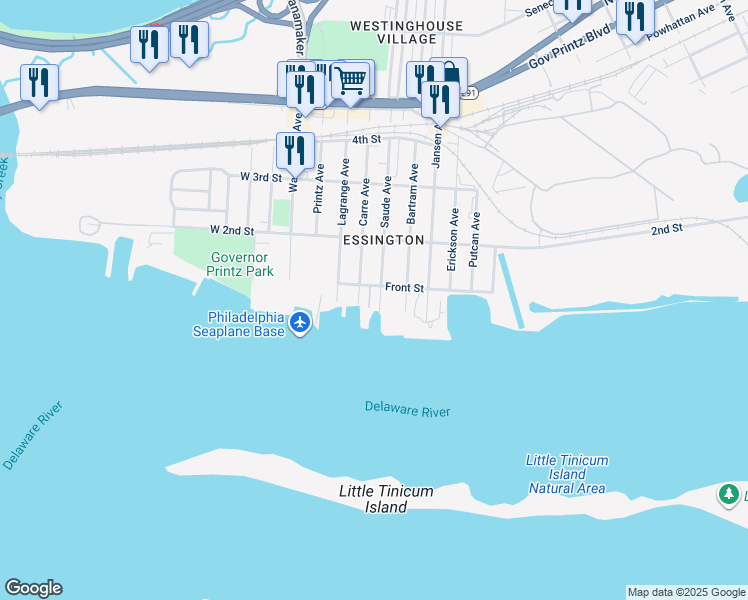 map of restaurants, bars, coffee shops, grocery stores, and more near 9 Riverwatch Court in Tinicum Township