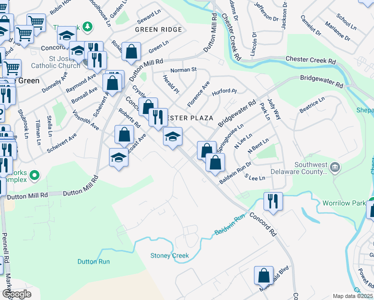 map of restaurants, bars, coffee shops, grocery stores, and more near 2830 Concord Road in Village Green