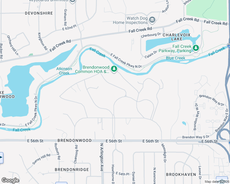 map of restaurants, bars, coffee shops, grocery stores, and more near 5865 High Fall Road in Indianapolis