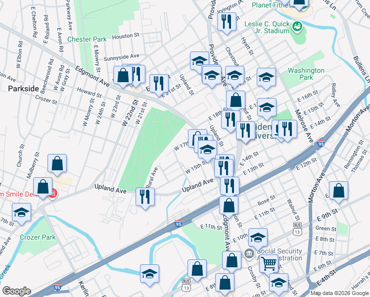 map of restaurants, bars, coffee shops, grocery stores, and more near 1725 Tilia Circle in Chester