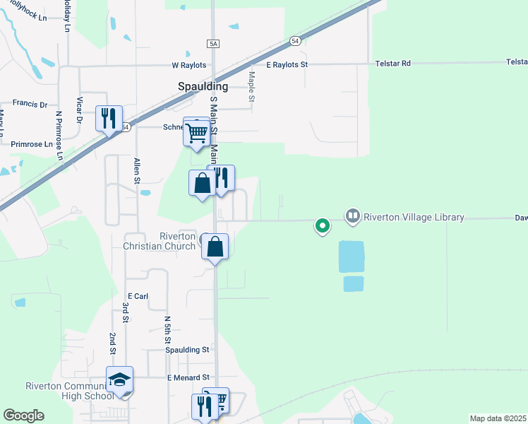map of restaurants, bars, coffee shops, grocery stores, and more near 895 Riverton Road in Riverton