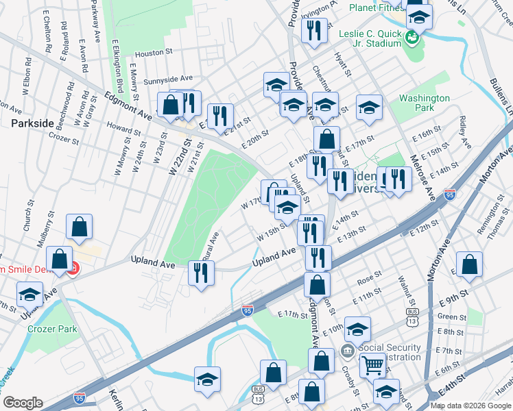 map of restaurants, bars, coffee shops, grocery stores, and more near 1725 Tilia Circle in Chester
