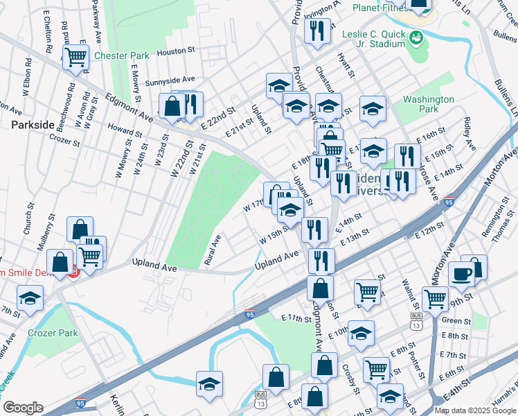 map of restaurants, bars, coffee shops, grocery stores, and more near 1725 Tilia Circle in Chester