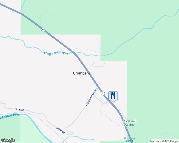 map of restaurants, bars, coffee shops, grocery stores, and more near 58521 Highway 89 in Cromberg