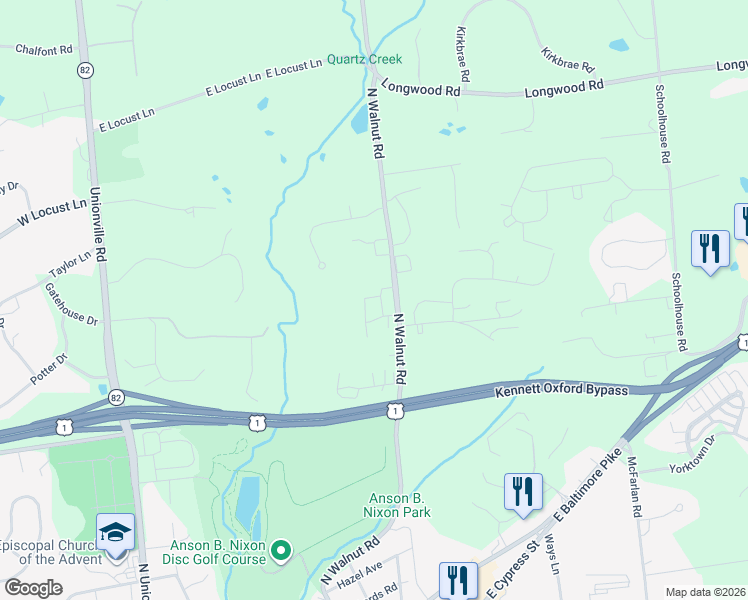 map of restaurants, bars, coffee shops, grocery stores, and more near 300 Redbud Lane in Kennett Square