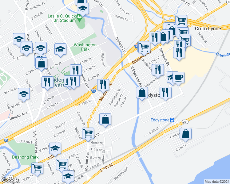 map of restaurants, bars, coffee shops, grocery stores, and more near 1125 White Street in Chester