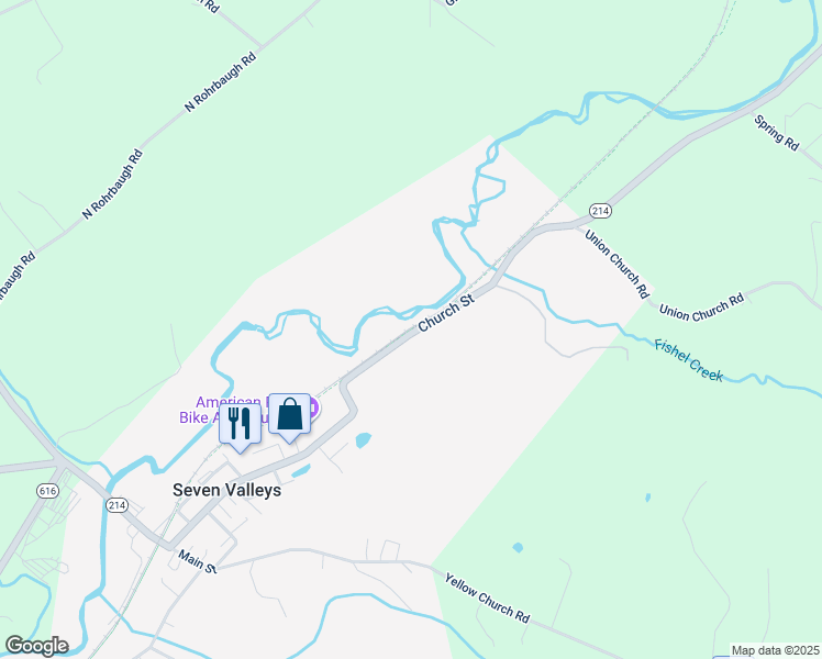 map of restaurants, bars, coffee shops, grocery stores, and more near Heritage Rail Trail County Park in Seven Valleys