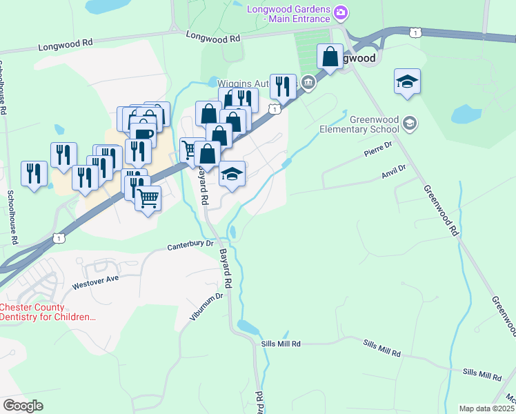 map of restaurants, bars, coffee shops, grocery stores, and more near 163 South Orchard Avenue in Kennett Square