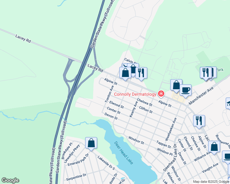 map of restaurants, bars, coffee shops, grocery stores, and more near 1013 Chelsea Street in Forked River