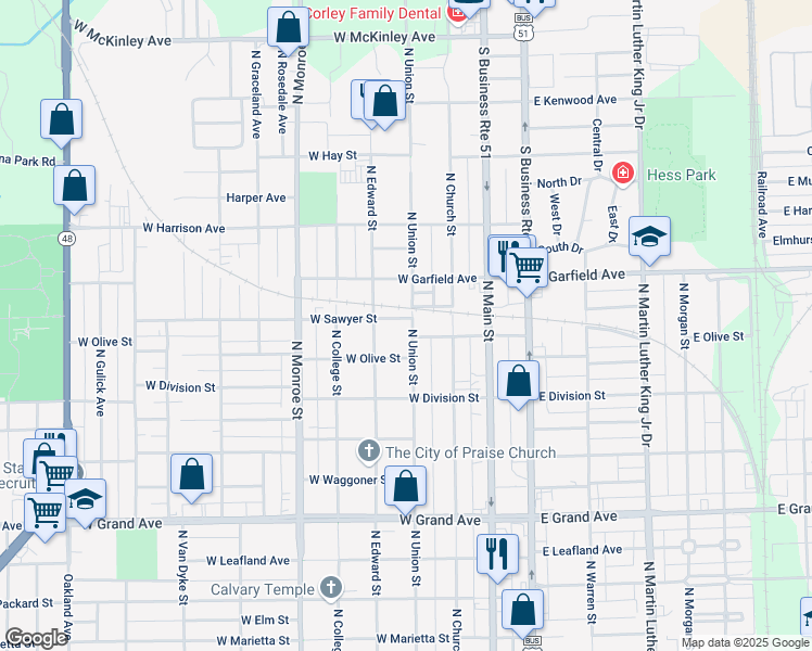 map of restaurants, bars, coffee shops, grocery stores, and more near 1854 North Union Street in Decatur