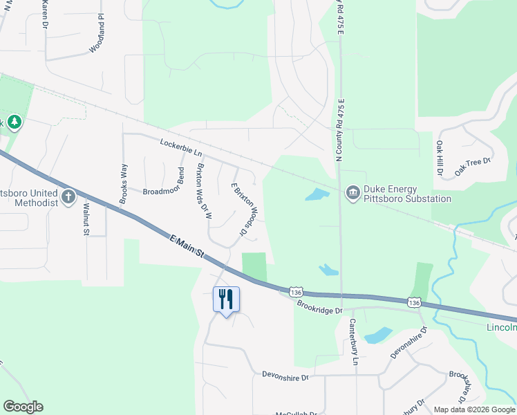 map of restaurants, bars, coffee shops, grocery stores, and more near 241 East Brixton Woods Drive in Pittsboro