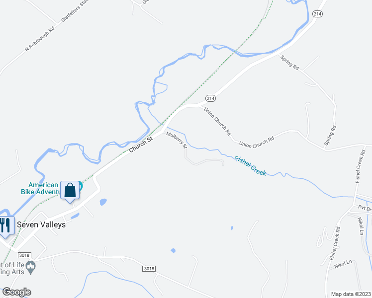 map of restaurants, bars, coffee shops, grocery stores, and more near Mulberry Street in Seven Valleys