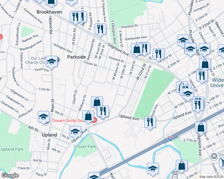 map of restaurants, bars, coffee shops, grocery stores, and more near 311 West Mowry Street in Chester