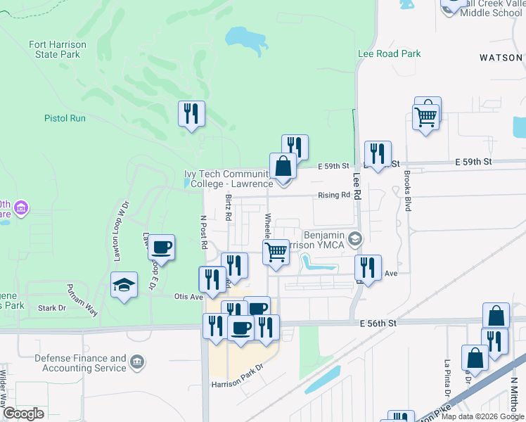 map of restaurants, bars, coffee shops, grocery stores, and more near 9148 Umbarger drive in Lawrence