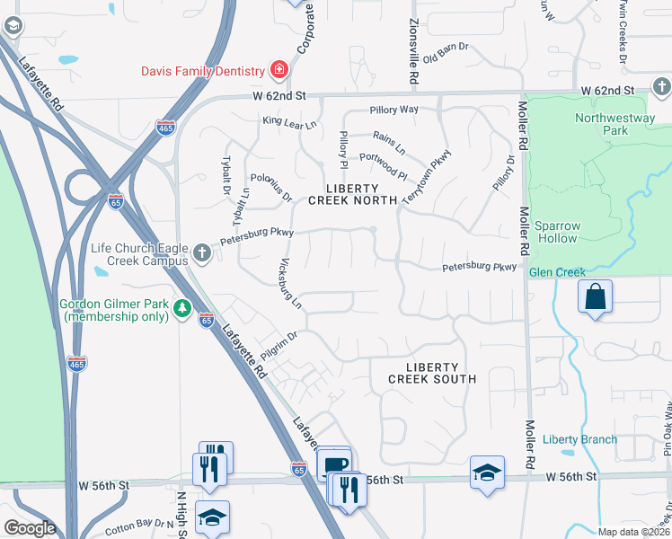 map of restaurants, bars, coffee shops, grocery stores, and more near 5917 Portillo Place in Indianapolis