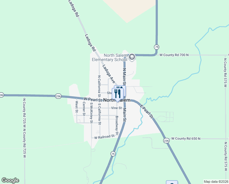 map of restaurants, bars, coffee shops, grocery stores, and more near 105 North Nebraska Street in North Salem