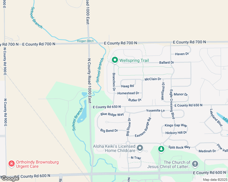 map of restaurants, bars, coffee shops, grocery stores, and more near Branches Drive in Brownsburg
