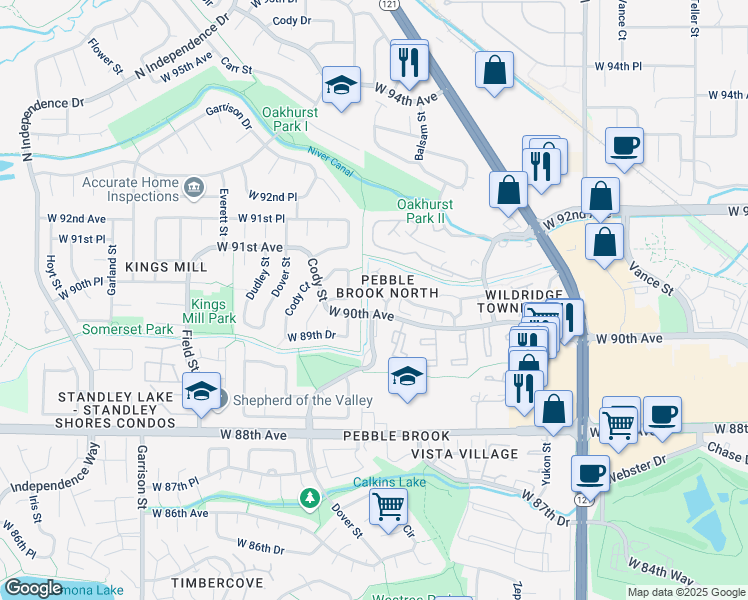 map of restaurants, bars, coffee shops, grocery stores, and more near 8305 West 90th Place in Broomfield
